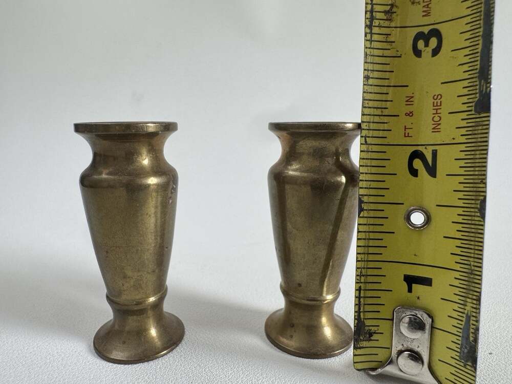 Vintage Miniature Solid Brass Urn Vase Set 2 Dollhouse 2.3” Decor Pedestal Bud